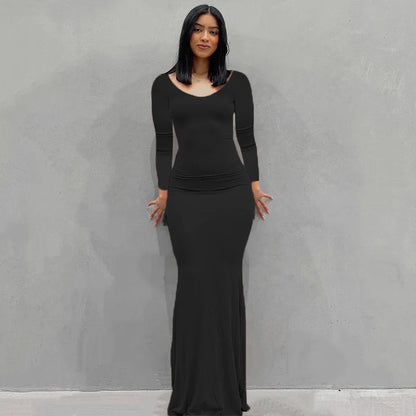 Sexy Spaghetti Strap Black Maxi Dress - Y2K Sleeveless Bodycon Evening Dress