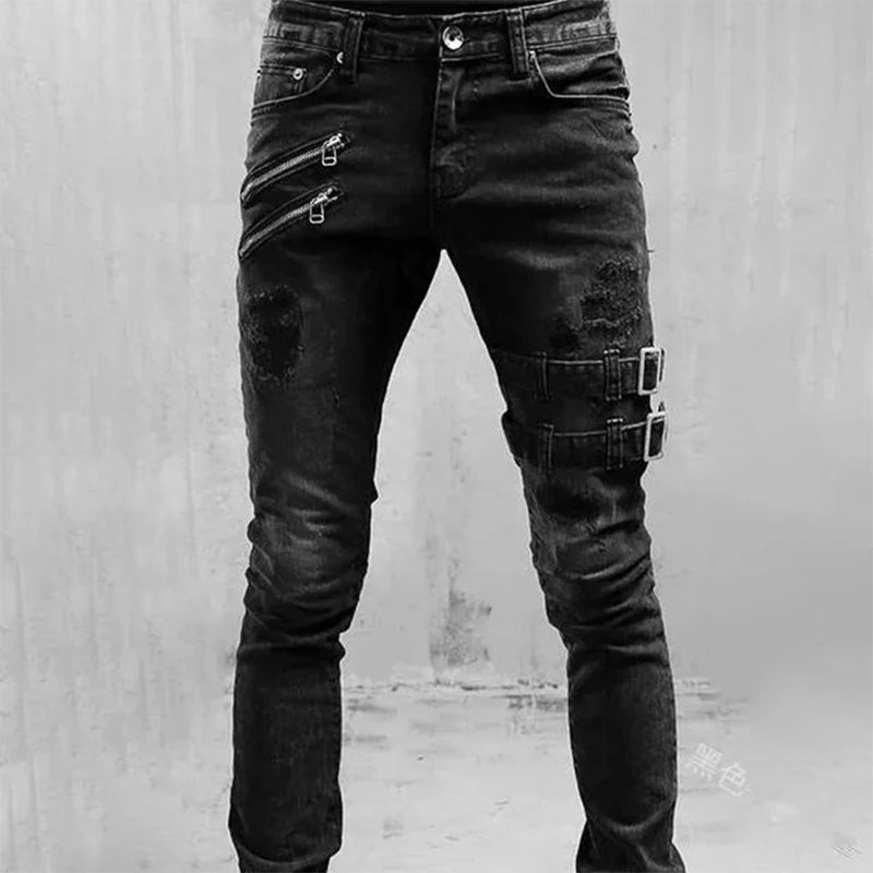 Men's Punk Hip Hop Black Jeans