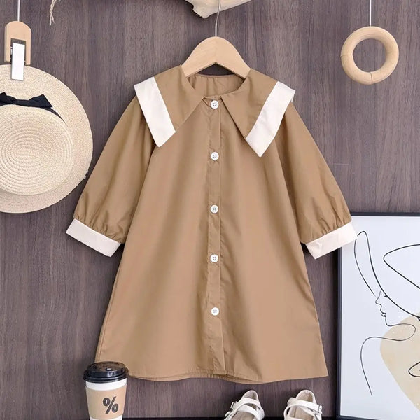 Kids Girls Cute Shirt Dress 2025 New Spring Autumn Clothing Children