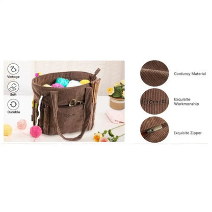 Crochet Yarn Bag - Large Capacity Corduroy Yarn Holder