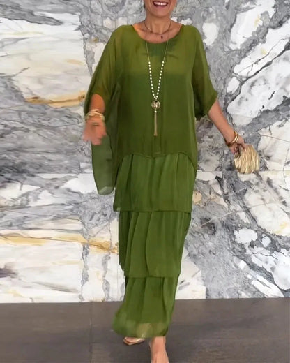 Women's Elegant Bat Sleeve Long Dress - Plus Size Robe