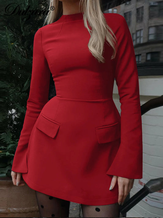 Dulzura Long Sleeve Zipper Bodycon Mini Dress - Elegant Office