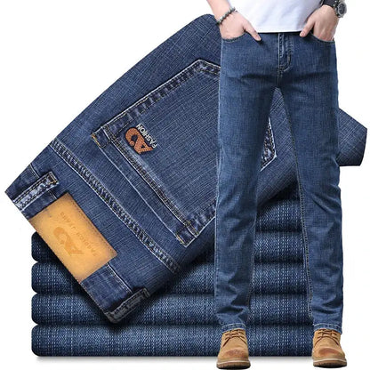 Spring Summer Men's Slim Thin Jeans - Retro Light Blue Denim Pants