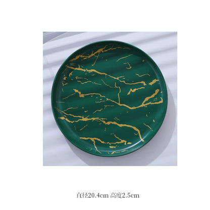 European Marbled Ceramic Plate with Gold Rim