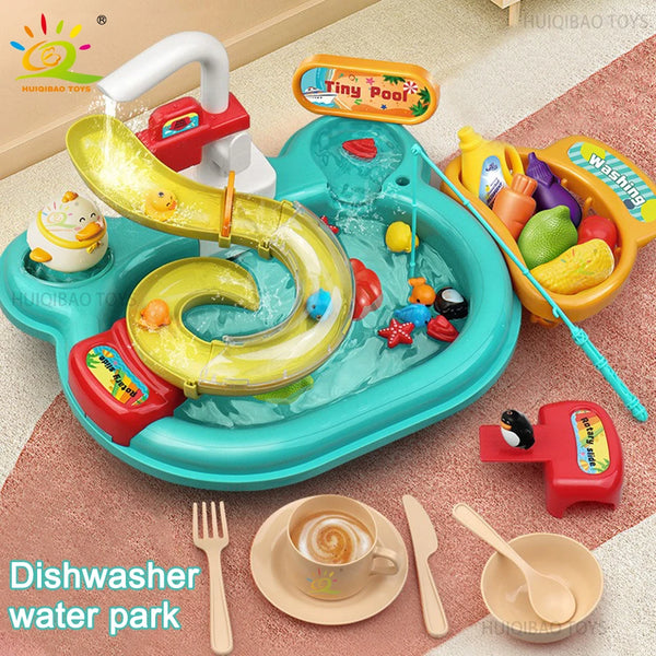 Kids Kitchen Sink Toys Electric Dishwasher Playing Toy With Running