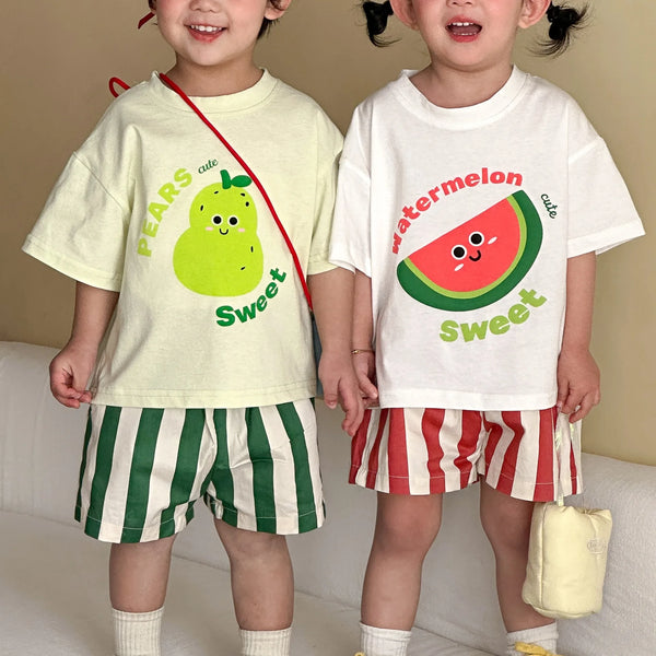 2026 Summer Kids Clothing Set Fruit Print Short Sleeve T Shirt