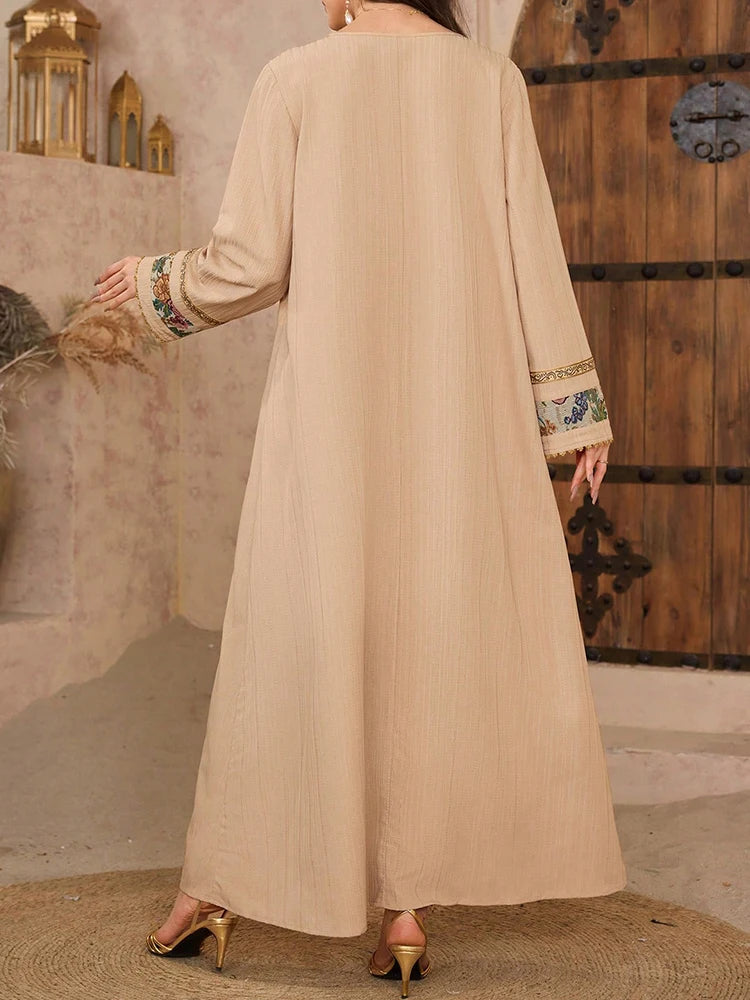 Women's Long Sleeve Floral Print Embroidery Tassel Loose Traditional Dresses