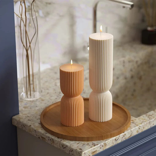 Stripe Pillar Candle Mold - Silicone Ribbed Conical DIY Mold