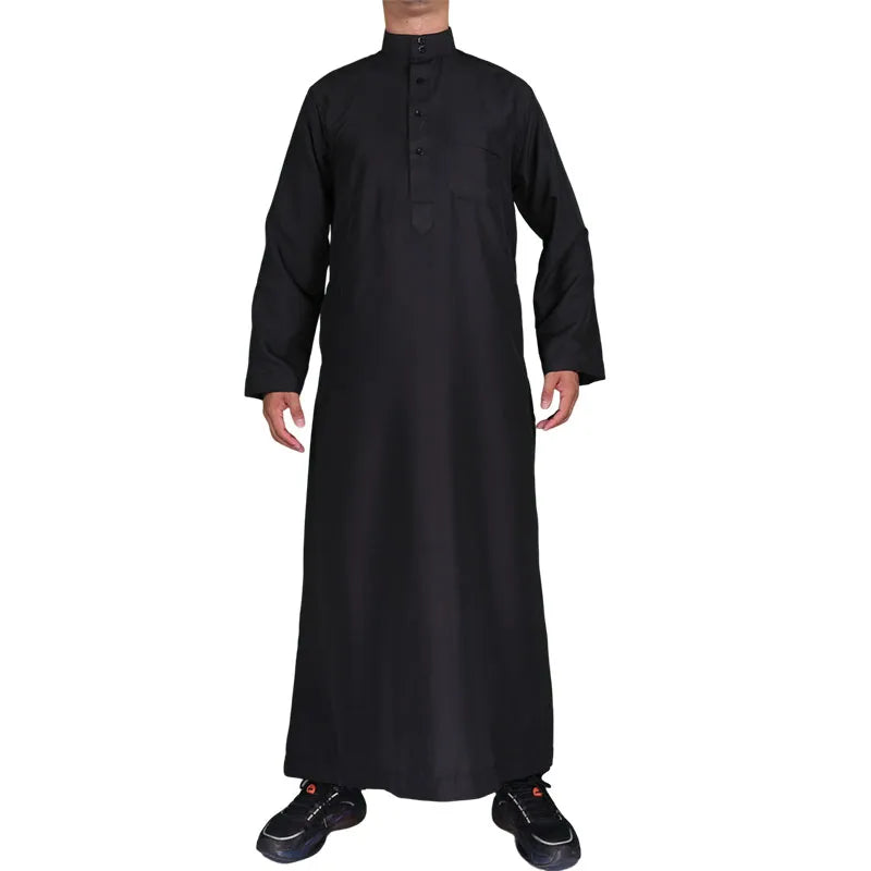 Men's Islamic Kaftan Thobe | Dubai Abaya Style Long Sleeve Prayer Dress