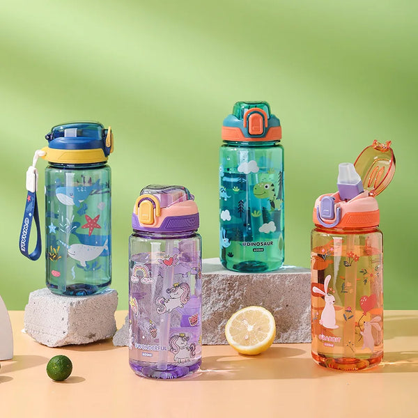 1pc Cute Cartoon Printed Kids Water Cup Portable Straw Cup Four