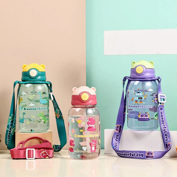 650ML Cute Kids Water Bottle With Straw Free Bpa Leakproof Outdoor