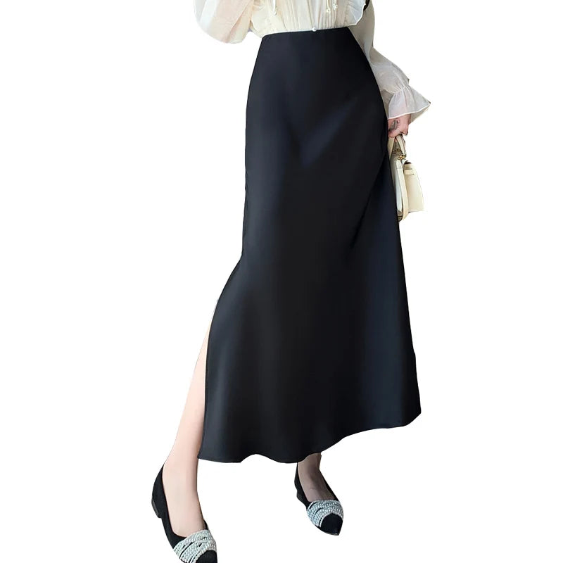 Seoulish Vintage Satin Skirts - Summer Elegant Office Wear