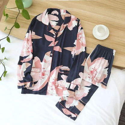 Viscose Long-Sleeved Trousers Ladies Pajamas Suit