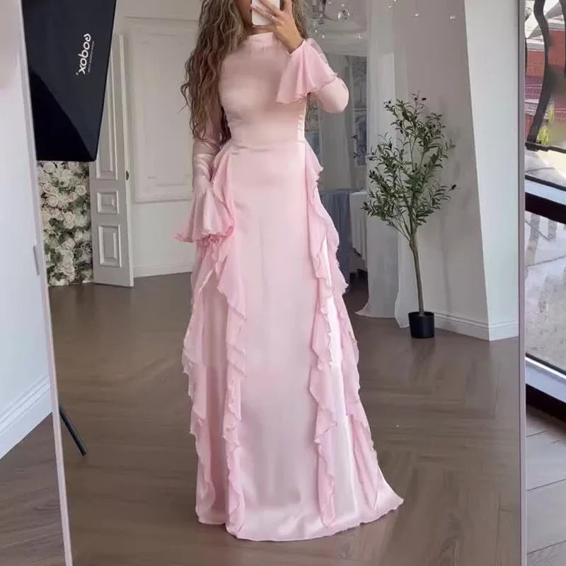 Spring Elegant O-Neck Long Dress - Backless Lace-Up Maxi Dress