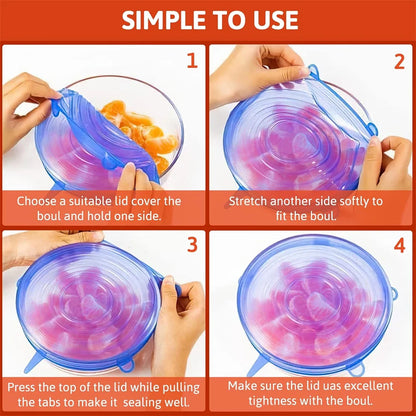 6Pcs Silicone Preservation Covers - Reusable Airtight Food Lids