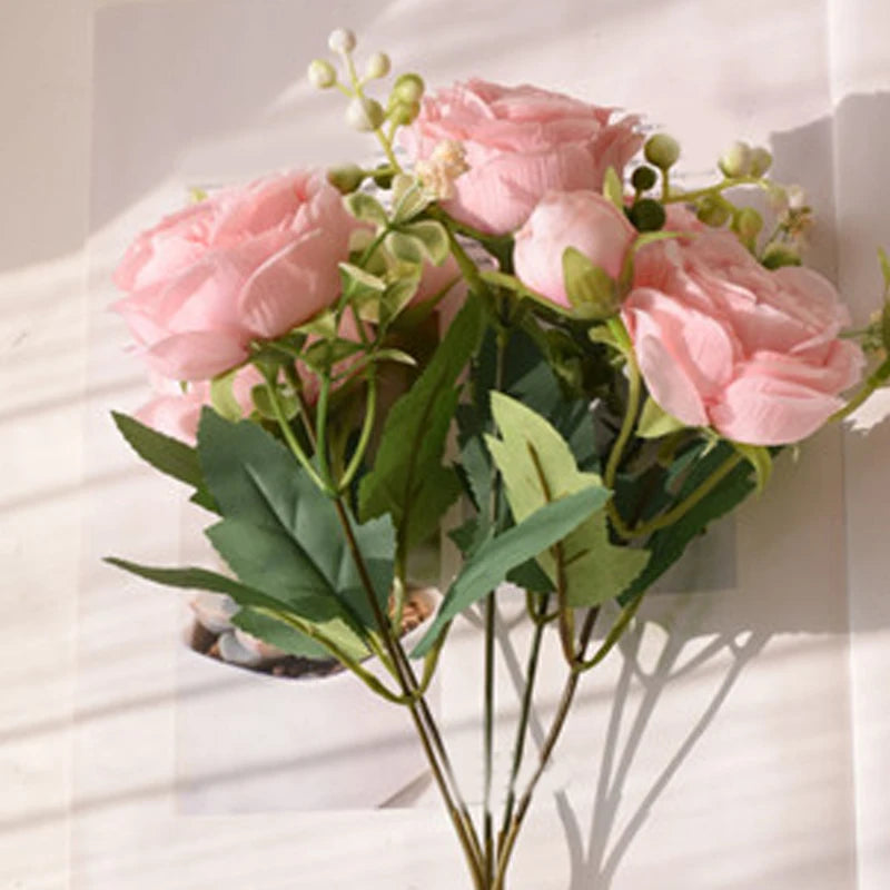Rose Pink Silk Peony Bouquet Bride Wedding Home Decoration Artificial Flower