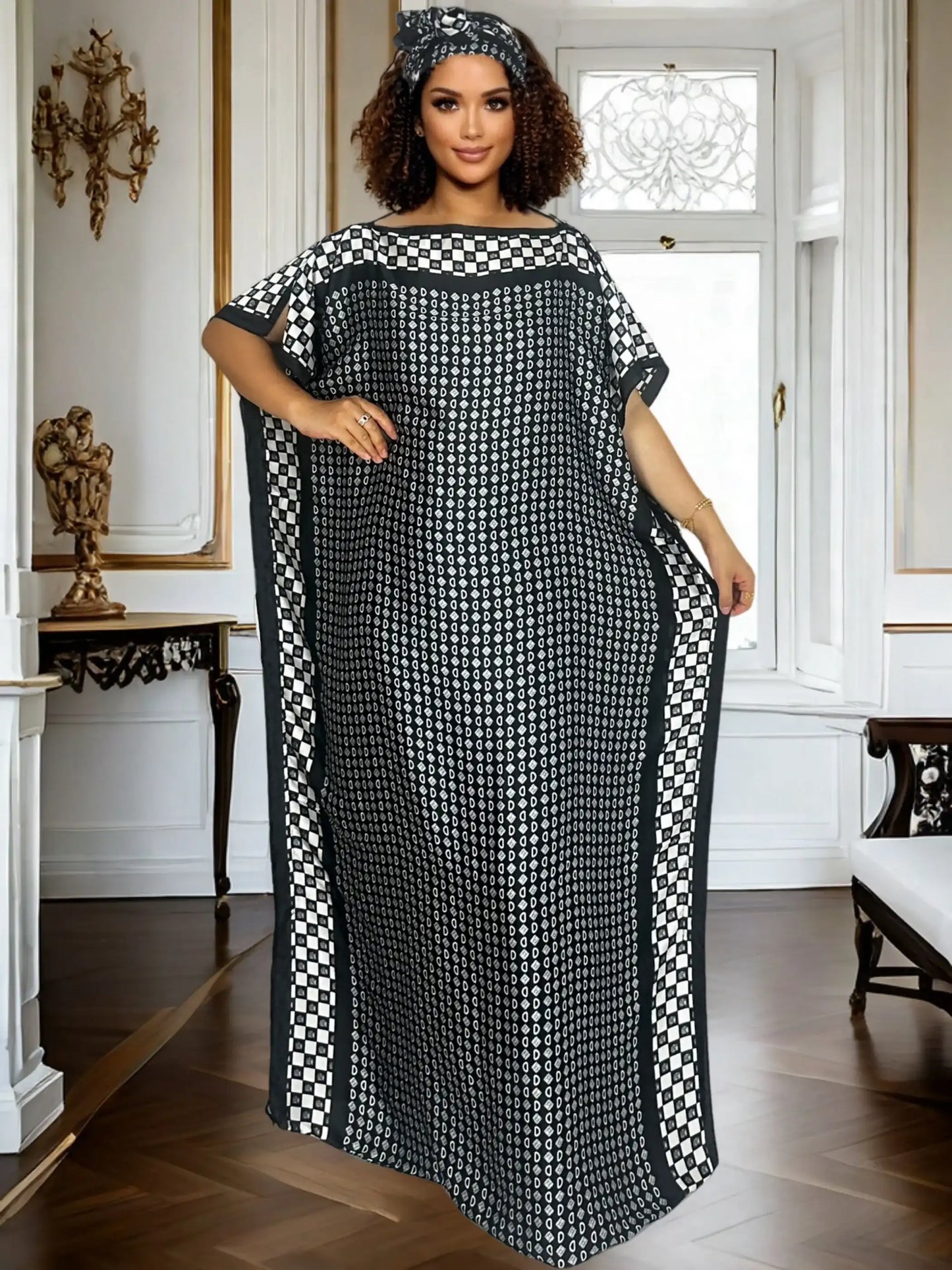 Women's Middle Eastern Kaftan Maxi Dress: Loose Fit, Elegant Abaya Gown with Scarf