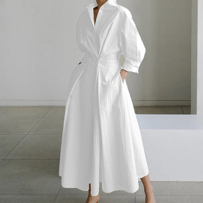 Autumn Maxi Dress - Turn Down Collar Long Sleeve Party Dress