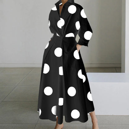 Autumn Maxi Dress - Turn Down Collar Long Sleeve Party Dress