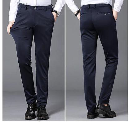 Spring Autumn Business Dress Pants - Elastic Waist Frosted Fabric Trousers