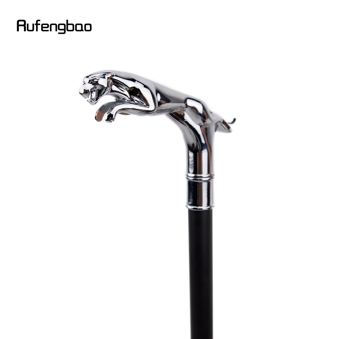 Bastón con empuñadura de leopardo plateada | Bastón decorativo