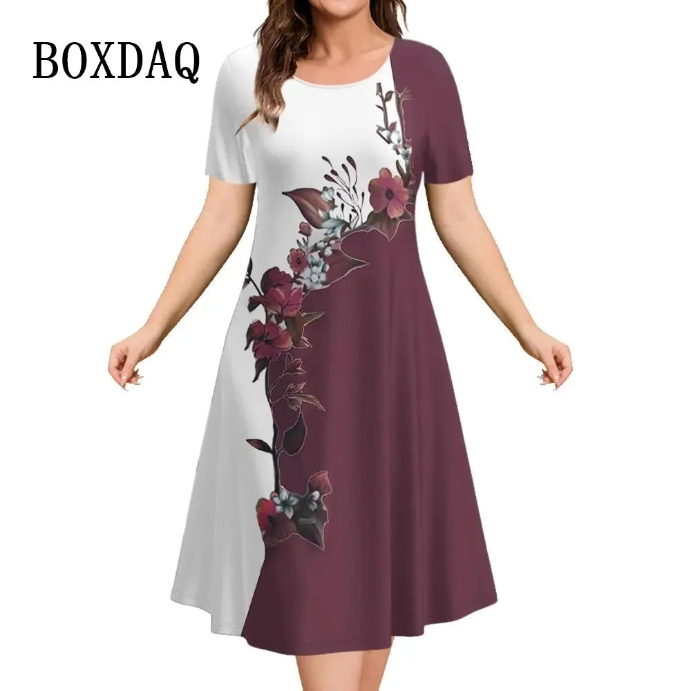 Women’s Dresses 3D Flowers Pattern Short Sleeve Clothing