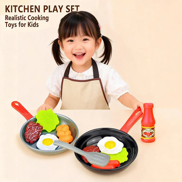 Kids Kitchen Play Toy Cooking Fried Eggs And Stir Fry Frying Pan Set