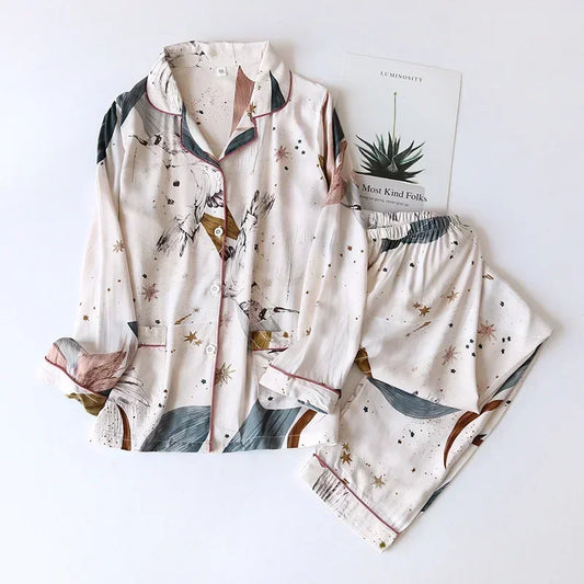Viscose Long-Sleeved Trousers Ladies Pajamas Suit