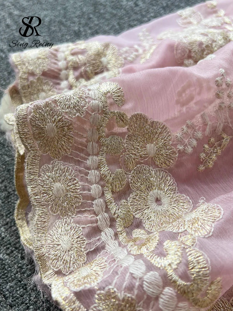 SINGREINY Lace Embroidery Long Dress - French Vintage Floral Midi Sundress