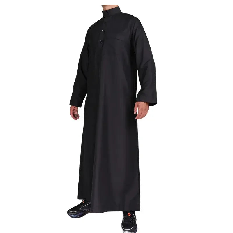 Men's Islamic Kaftan Thobe | Dubai Abaya Style Long Sleeve Prayer Dress