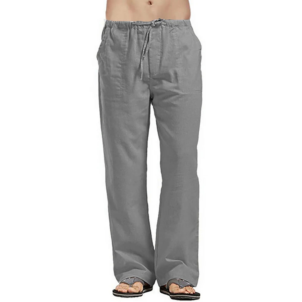 Men's Summer Loose Long Pants - Elastic Waist Drawstring Trousers