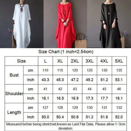 Women's Cotton Linen Loose Dress | Literary Boho Long Sleeve Kaftan Robe