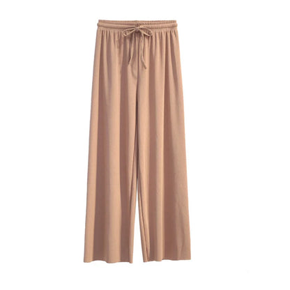 Women Ankle-Length Wide Leg Pants - Casual Summer Elastic Waist Ice Silk Trousers