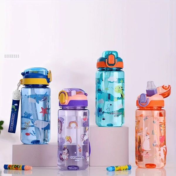 2pcs 600ML Dinosaur Water Bottle For Kids Cute Cartoon Student Sippy