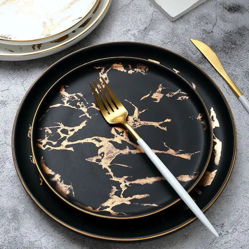 Nordic Marbled Gold Edge Ceramic Plate