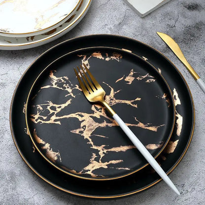 Nordic Marbled Gold Edge Ceramic Plate