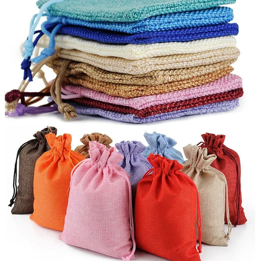 10Pcs Jute Natural Burlap Bag - Multi-Size Jewelry & Gift Bags