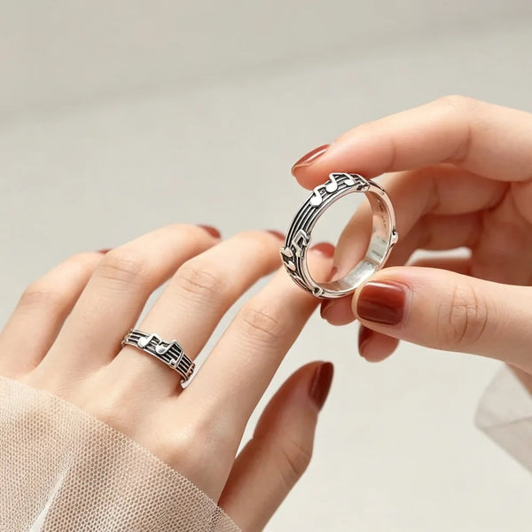Women Simple Music Note Statement Ring Fashion Jewelry Gift