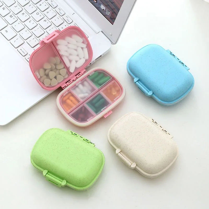 Travel Pill Box with 8 Grids - Wheat Straw Medicine Container