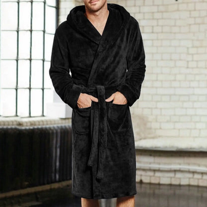 Men's Grey Thick Warm Bathrobe - Winter Flannel Lounging Suit