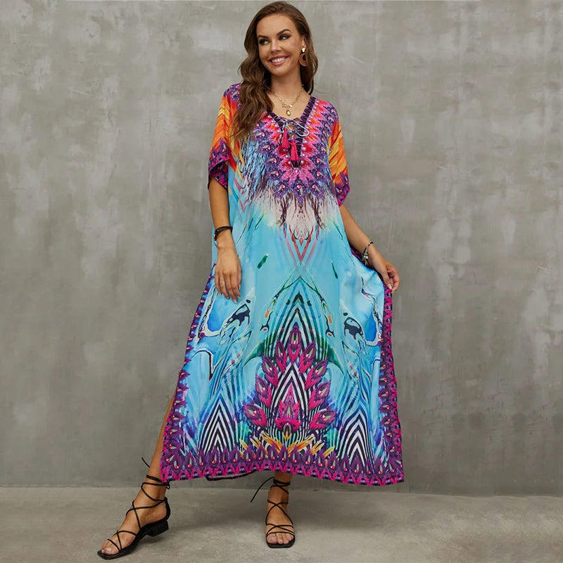 Women's Plus Size Kaftan Dress: Maxi Caftan Beach Cover Up & Summer Loungewear
