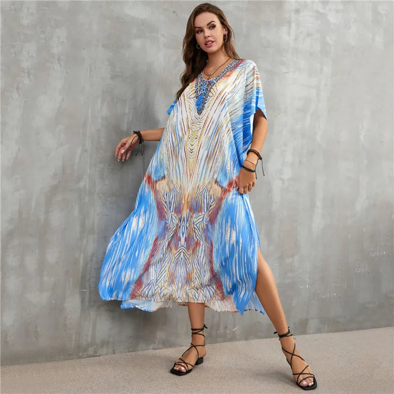 Women's Plus Size Kaftan Dress: Maxi Caftan Beach Cover Up & Summer Loungewear