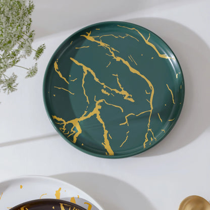 European Marbled Ceramic Plate with Gold Rim