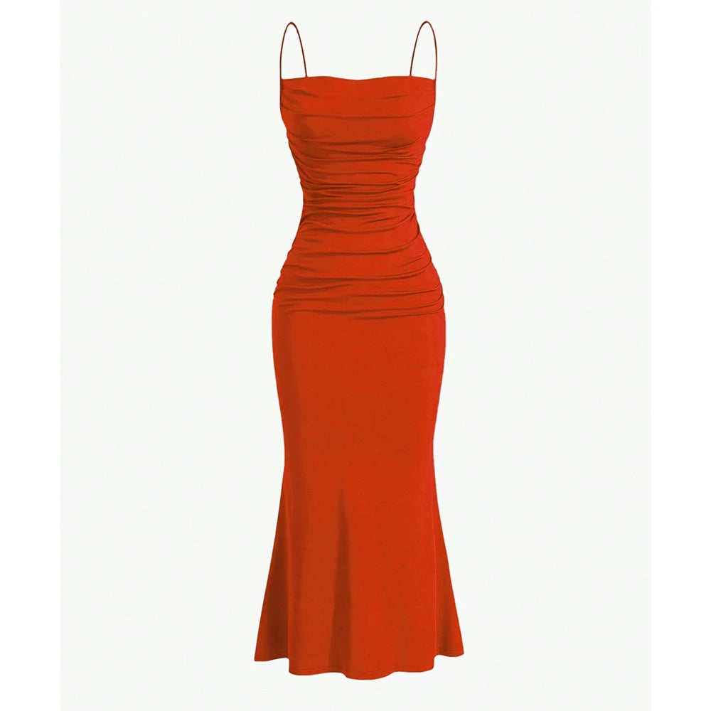 Women's Mermaid Hem Maxi Dress - Slim Fit Spaghetti Strap Party Dress