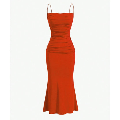 Women's Mermaid Hem Maxi Dress - Slim Fit Spaghetti Strap Party Dress