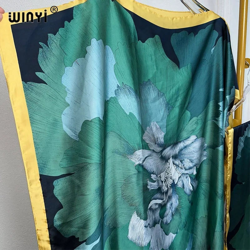 African Women Dashiki Dress with Scarf | Boho Print Maxi Loose Dubai Abaya