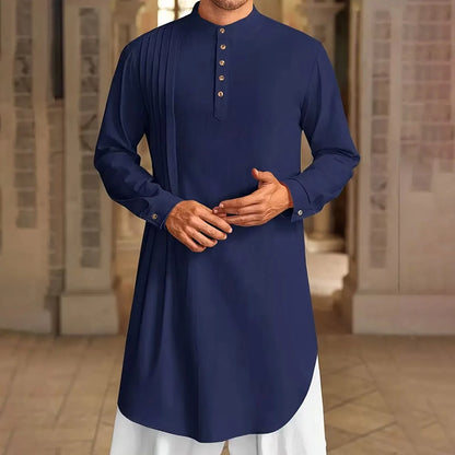 Men's Islamic Cotton Linen Shirt - Stand Collar Kurta Robe