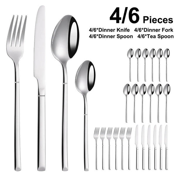 4 6 16 24 Pieces Cutlery Set Stainless Steel Thin Tableware Mirror