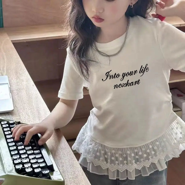 Childrens Clothing Baby Girls Summer Casual Lace T Shirt 2025 Short