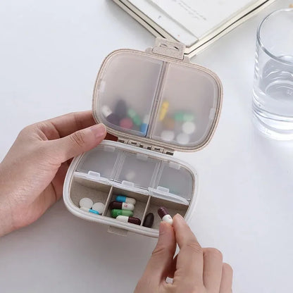 Mini Portable 8 Grids Pill Box - Wheat Sealed Medicine Organizer